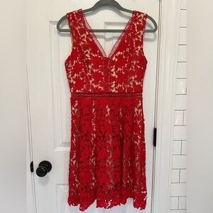 Francesca's Collections Red Lace Midi Dress